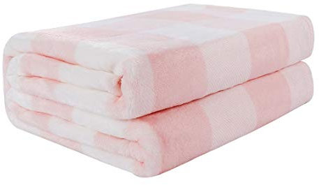 PiccoCasa Karierte Decke Wolldecke Große Decke Tagesdecke Fleecedecke Warme & weiche Wohn- & Kuscheldecke als Sofadecke/Couchdecke Sofaüberwurf Rosa&Weiß 130x150cm