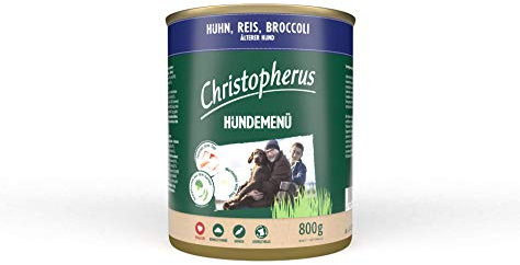 Christopherus Hundemenü Senior, Mit Huhn, Reis, Broccoli, Vollnahrung für ältere Hunde, Nassfutter, 6 x 800 g