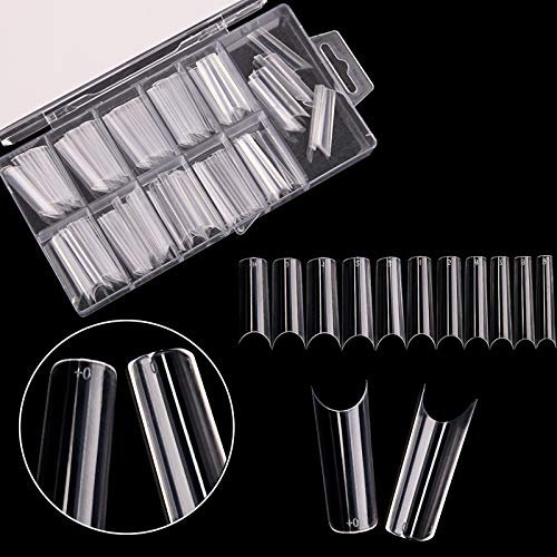 AUERVO 110 PCS Clear Coffin Nails - Full Cover Acrylic False Nails, 11 Sizes, Transparent, Traceless, DIY & Salon Use