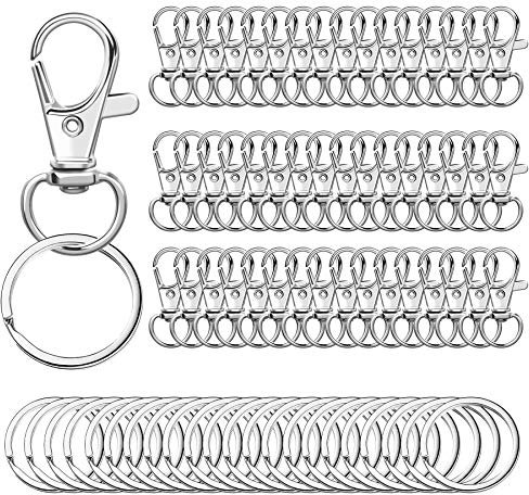AUGSUN 100Pcs Attache Porte Clé Mousquetons Porte-Clés Anneau porte clé Porte Clef Argent pour Bijoux, Loisirs Créatifs
