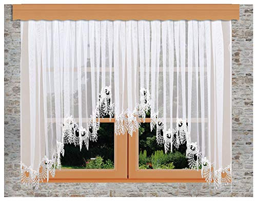 Gardinen-Store Nastja Vogtländische Spitze | handgefertigter 5-Bogenstore klassisch mit Reihband | lichtdurchlässiger Fenster-Vorhang Fächerspitze weiß | Blumenfenster-Store HxB 80 x 200