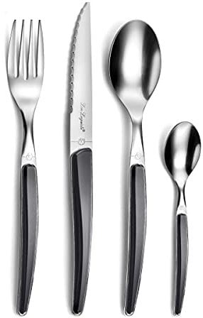 LOU LAGUIOLE - Ménagère 24 couverts de table pour 6 personnes - Montana - Acier inoxydable 18/0, Finition Brillante - Noir