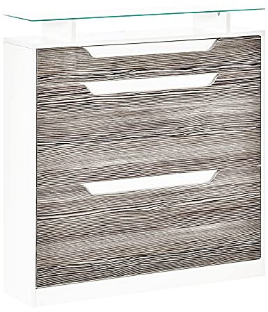 HOMCOM Shoe Storage Cabinet, Shoe Cupboard with Slide Out Drawer, 2 Flip Doors, Tempered Glass Top and Adjustable Shelves for 16 Pairs of Shoes, Grey