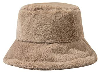 JIHUOO Kunstpelz Fischerhut Flauschige Wintermütze Eimer Hut Breite Krempe Fellmütze Winter Warme Mütze Hut für Mädchen Damen Khaki