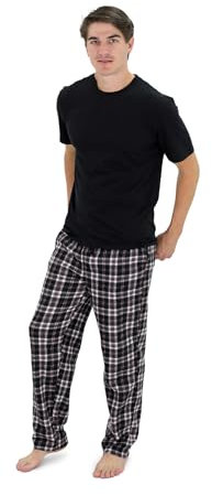 Fruit of the Loom Men's Fleece Sleep Pant and Knit Top Sleep Set Black Plaid Xl