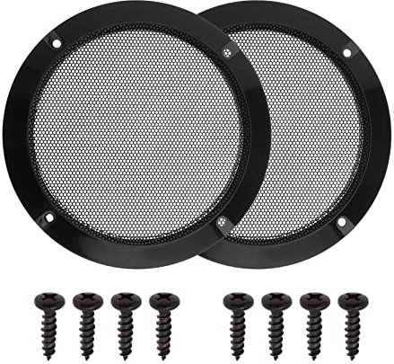 2pcs Haut-Parleur Grille Décoration Housse de Protection pour 5 Pouces Voiture Corne avec Vis de Fixation Système Audio Montage DIY Accessoires Noir