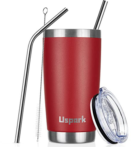 UsparkMC 20oz 550ml Tumbler Stainless Steel with Lid and Straw, Coffee Cup,Double Wall Insulated Travel Mug for Hot & Cold Drinks,Reusable Cup,BPA Free,Red