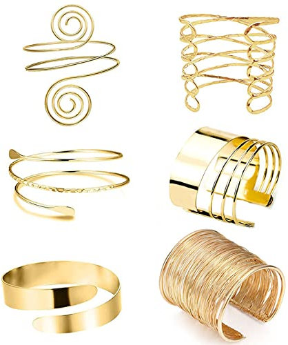 Aatpuss 6 Stücke Oberarm Armbänder Für Frauen,Oberarmreif Gold,Verstellbare Armreif Schmuck,Offene Armreifen,Für Tragen Von Schmuck Und Feiern, Einfache Griechische Armbinde, Hochzeit, Modeschmuck
