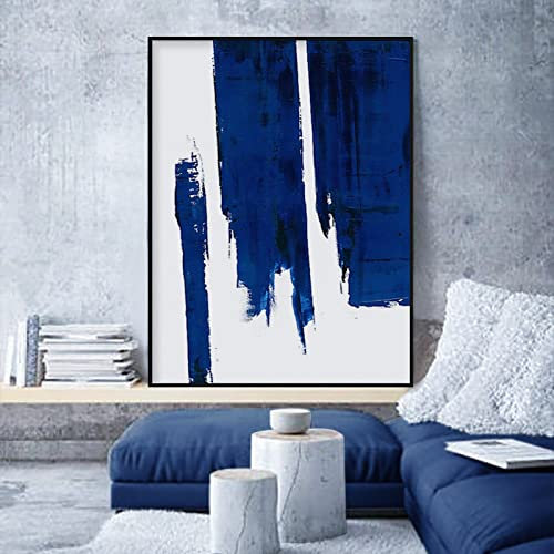 RBWL Acrylbilder Auf Leinwand Handgemalt, Royal Blue Textur Geometrischer Minimalismus Kunstwerk Abstrakt Modern Handgemalte Ölgemälde Auf Leinwand Für Familienwand Wohnzimmer Esszimmer Home Art