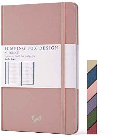 JUMPING FOX DESIGN Premium A5 gepunktetes Tagebuch, Hardcover, mittelgroß, 14,2 x 21,3 cm, 120 g/m² dickes Papier, nummerierte Seiten, Innentasche, einzigartiges Kunstleder (Sunlit Rose, Medium A5)