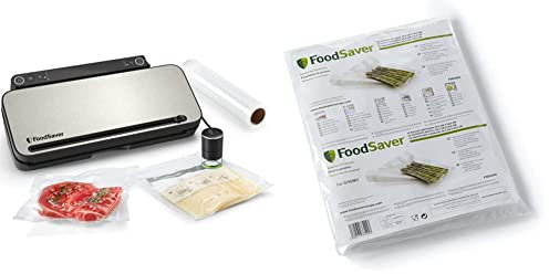 FoodSaver Premium VS3190X Envasadora al vacío, con cánula con adaptador para recipientes integrada + FoodSaver Bolsas FoodSaver de envasado al vacío reutilizables precortadas | Sin BPA