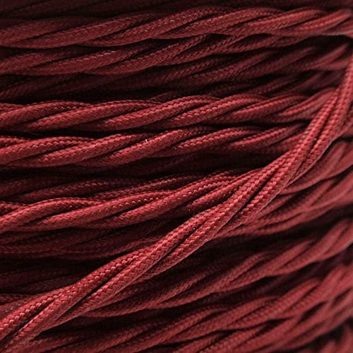 Art Deco Emporium CUT-2-ORDER Length Vintage Styled British Rich Burgundy Coloured Cloth Covered Braided Twist Flex - Electric Cable 3 Core; Electrical Wire 3Amp; Lighting Lead 0.50mm