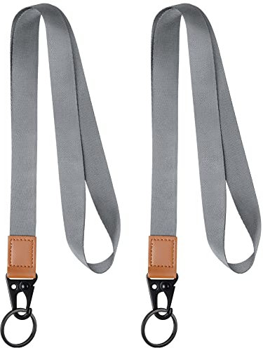 Vicloon Umhängeband Schlüsselband, 2 Stück Schlüsselband Lanyard, Neck Lanyard strip mit und echtem Leder, mit Metall Ring, für Schlüssel, ID Badge Card Holder, Brieftaschen und Ausweishalter(Grau)