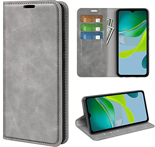 Fertuo Case for Motorola Moto E13, Leather Wallet Flip Cover Protective Case with [Card Holder] [Magnetic Closure] [Silicone Inner Shell] Shockproof Skin for Motorola Moto E13 Smartphone, Grey