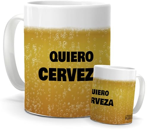 mundohuevo Taza: Quiero Cerveza. Regalo Divertido y Personalizado. Cerámica AAA - 350 ml. Haz, regala alegría.
