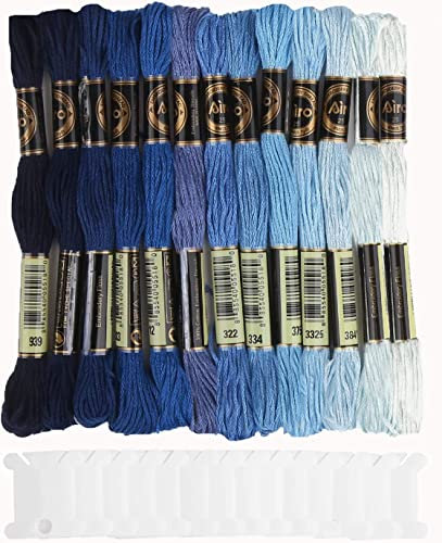 DERAYEE Blau 14 Farben je 8 Meter Stickgarn Set,Kreuzstichfäden für Sticken,Basteln, Kreuzstich,Häkeln