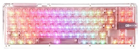 KiiBoom Phantom 68 65% Hot Swappable Crystal Gasket-Mounted Mechanical Keyboard, BT5.0/2.4GHz/USB-C Wired Wireless NKRO Gaming Keyboard with South-facing RGB, 4000mAh Battery for Win/Mac (Pink)