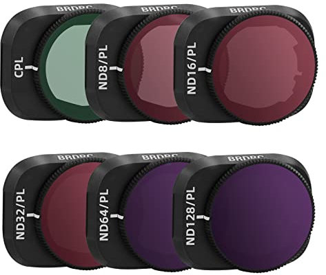 BRDRC Mini 3 Pro Filter-Set, 6 Stück CPL, ND8/PL, ND16/PL, ND32/PL, ND64/PL, ND128/PL Neutraldichtefilter, kompatibel mit DJI Mini 3 Pro/Mini 3 Drohnenobjektiv-Zubehör (Rahmen aus Aluminiumlegierung)