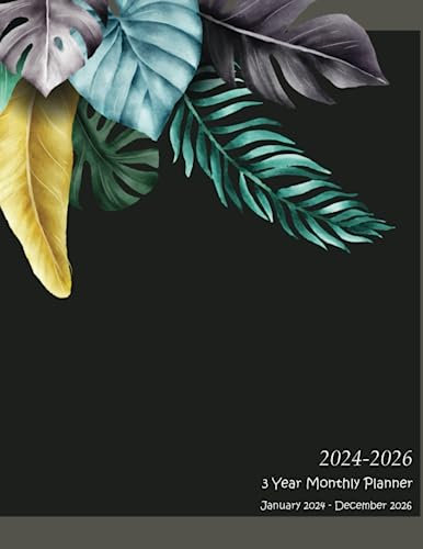 2024-2026 3 Year Monthly Planner: Large Print 36 Months Calendar from January 2024 to December 2026 with Federal Holidays. Black Cover.