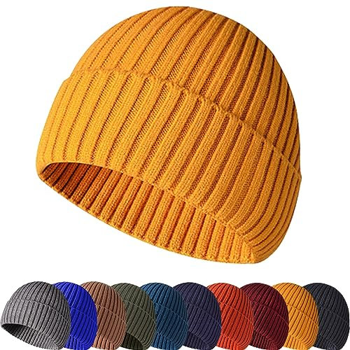 Baynetin Wintermütze Strickmütze, Weich, Warm, Stretch, Bequem, Atmungsaktiv Beanie Mütze Roll up Edge Cuffed Plain Schädeldecke Fisherman Hut Unisex (Gelb)