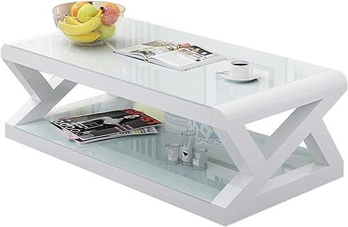 Tables Basses Table d'appoint rectangulaire à Double Couche, Table d'appoint en Verre trempé avec Cadre en métal, Table Centrale Minimaliste Moderne pour Petit Espace Salon/Bureau/