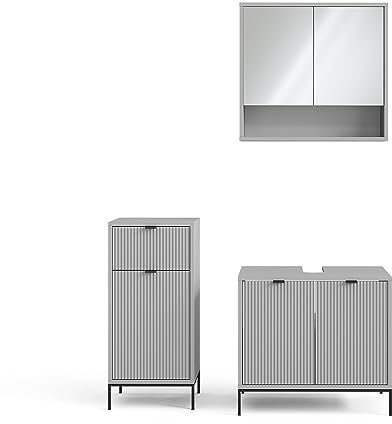 Vicco Badmöbel-Set Eliza, Badezimmerschrank-Set, Grau, 3 Teile