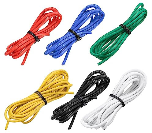 sourcing map 14AWG Elektrischer Draht Kabel 3 Meter Litzendraht Silikon Verzinnte Kupferdrahtspule je 2,08 mm² Solid Elektronik Wire für DIY RC-Modell Lampen Haushaltsgeräte, 6 Farben