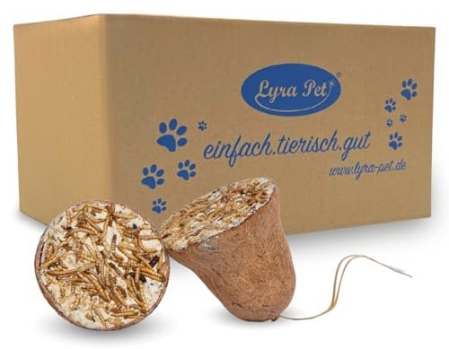 Lyra Pet® 3 x 8 STK. Protein Boost Futterglocken mit Mehlwürmern Fettfutter | Proteinreiches & fetthaltiges Vogelfutter - Wildvogelfutter mit Saaten & Mehlwürmern für Wildvögel - Schnur aus Naturfasern
