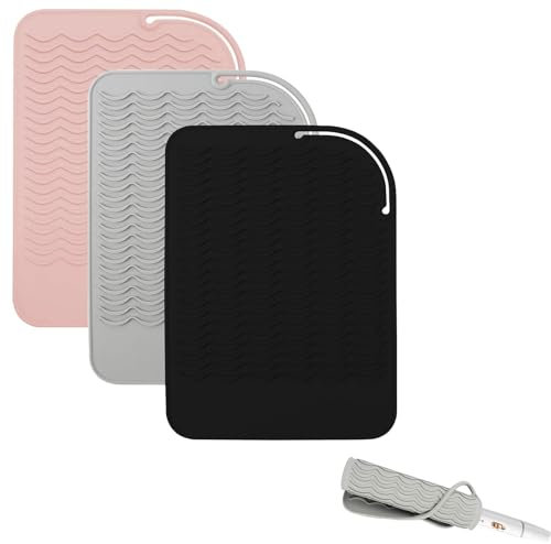 3Pcs Heat Mat for Hair Straightener Heat Resistant Mat for Curling Irons Straightener Heat Mat Heat Proof Mat Heat Protection Mat Proof Protection Mat for Travel Home Salon Flat Iron Hair Styling Tool