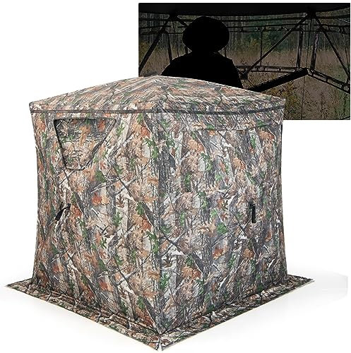 GYMAX 270° durchsichtiges Jagd-Tarnzelt, Jagdunterstand Bodenzelt für 2-3 Personen, Jagdversteck, mit Aufbewahrungstasche, Fenster & geräuschloser Schiebefenster, für die Hirsche & Truthähne