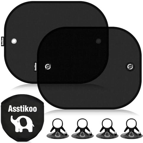 Asstikoo Pare-soleil pour voiture, bébé, avec protection anti-UV, très sombre, universel, pour fenêtre latérale, protège les passagers, les enfants, les animaux domestiques, 44,5 x 36,5 cm (lot de 2)