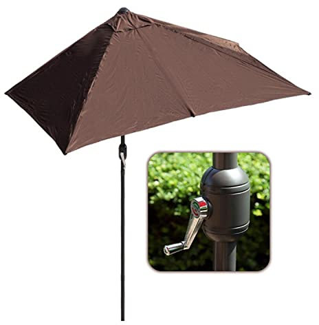 DSKJHI Ombrellone da giardino, balcone, 2 m/2,5 m, con manovella, per piccoli spazi contro una parete o finestra, cortile, patio, ombrellone, 5 stecche in acciaio, Ombrellone marrone, 200x100cm