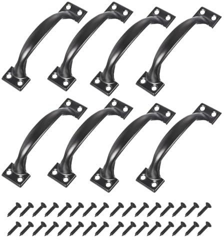 sourcing map 8pcs 4 Inches Gate Handle Metal Vintage Door Drawer Pulls Vintage Furniture Handles with Screw for Kitchen Cupboard Closet Door Black