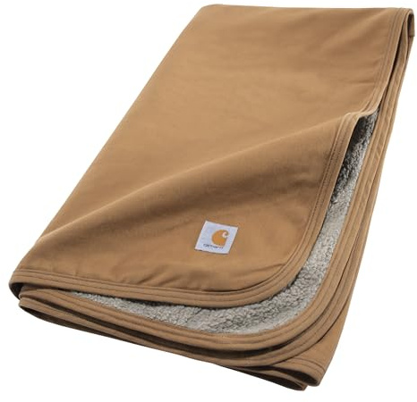 Carhartt Firm Duck Sherpa-Futter Überwurfdecke, wendbare Haustierdecke, Carhartt Brown (Fleece/Canvas)