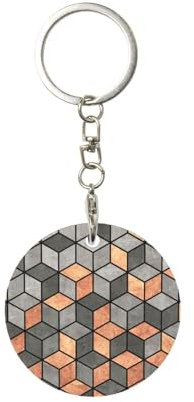 XDVPALNE Beton- und Kupferwürfel, Runder Metall-Schlüsselanhänger, Metall-Schlüsselanhänger, Schlüsselanhänger, Ringhalter, Organizer, 1 Stk