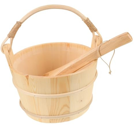 Gogogmee Sauna Holzeimer Und Holzkelle Satz Weißkiefer Holzfass Mit Kunststoffauskleidung Großer Griff Für Sauna Bad Spa Dusche Geeignet