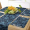 ABAKUHAUS Blau Tischläufer & 4 Stück Tischsets, Abstrakte Damast inspirierte Curvy Flower Figures Ornate Flourish Royal Revival Retro, Tischdeko-Set, 180 x 40 cm, Indigo Aqua