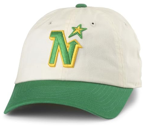 AMERICAN NEEDLE Uni National Hockey League NHL Team Logo Offiziell lizenzierte verstellbare Snapback Epic Baseballmütze, Elfenbein/Grün (Minnesota North Stars), Einheitsgr��e