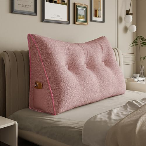 BNCKTRD Dicklich Rückenkissen Lesekissen für Bett und Couch, Rückenlehne Kopfende, Dreieckiges Sofakissen Bücherkissen, Wandkissen für Bett Herbst Winter, mit maschinenwaschbarem Dunkelrosa 100cm