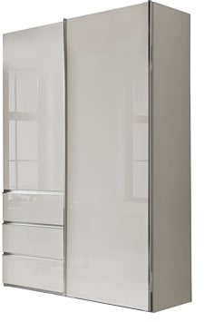 WIEMANN Schwebetürenschrank Kleiderschrank Schlafzimmerschrank 165cm breit, mit Schubladen, Glas Champagner, Höhe 217cm, Malibu