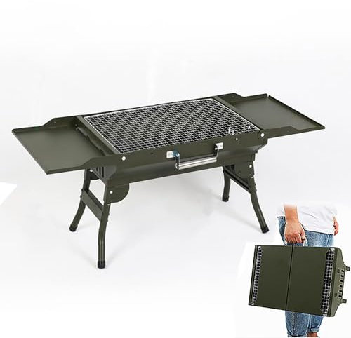 KIUGOP Faltbare Holzkohlegrill 82x30x35cm Kleiner Grill Klappbarer Kohlegrill für Outdoor Garten Party usw,Grün