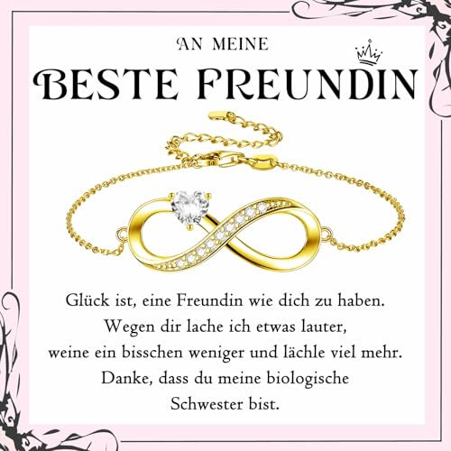PDTU Beste Freundin Armband Unendlichkeitszeichen Geschenk für Freundschaft, Geburtstag, Abschluss, Einschulung, Hochzeit, Weihnachten - Gold