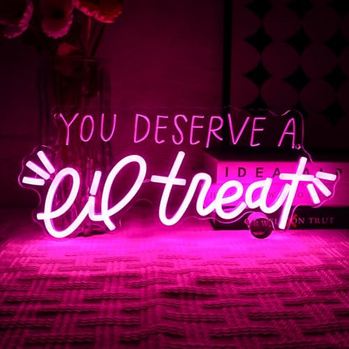 OYCGZV Panneau lumineux néon « You Deserve A Lil Treat Yourself » - Applique murale néon USB à intensité variable pour chambre à coucher, maison, cuisine, bar, restaurant, club, boutique, fête