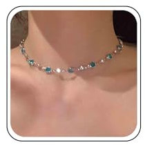 Aneneiceera Bohème Winzige Blaue Strass-Halskette Blaue Cz-Kristall-Halskette Silberne Kette Station Halskette Blauer Topas Halskette Schmuck Für Frauen