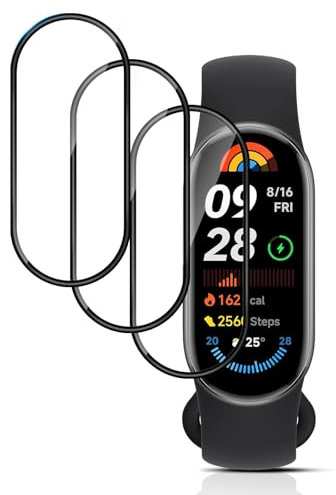 QULLOO 3 Piezas Protector de Pantalla para Xiaomi mi Smart Band 9 Cristal Templado, 2.5D HD Screen Protector para Xiaomi Band 9, Transparente