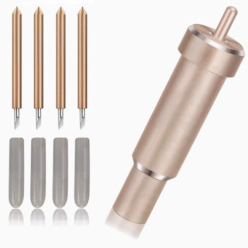 Amazleer Premium Feinschnittklinge + Gehäuse für Cricut Explore Air/Air 2/Maker 3 – Ersatzklingen Set mit 4 Präzisionsmessern und Gehäuse (2 x 45° & 2 x 60° Klingen) (Gold)