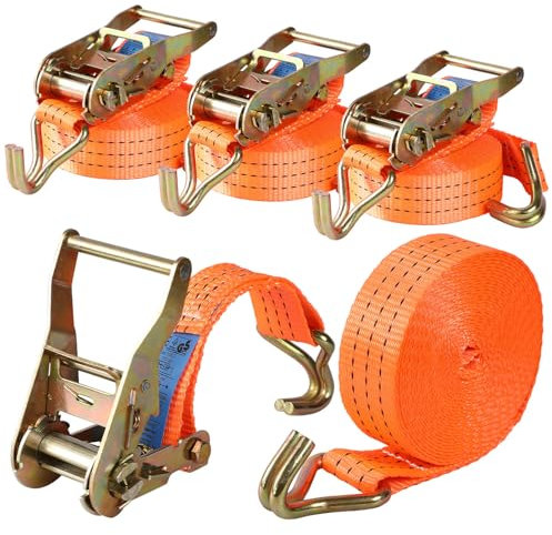 4 Stück Spanngurte mit Haken Ratsche in 6m 2000kg 2T Zweiteilig 38 mm Ratschengurt Zurrgurte für Ladungssicherung TÜV/GS Zertifiziert(Orange)