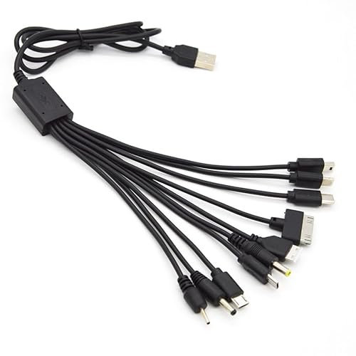 Cable USB universal 10 en 1, cable de carga universal múltiple para teléfonos celulares, cable adaptador de altavoz Blutooth de 100 cm (1 unidad)