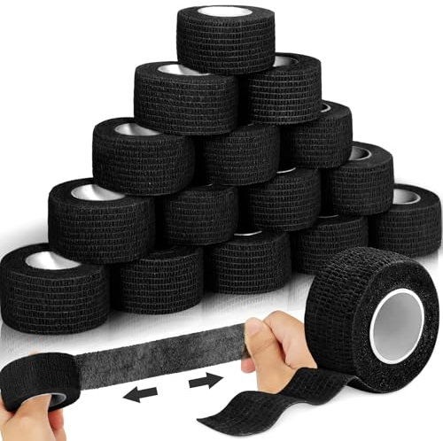 SaiXuan 16 Rollos de Venda Elástica Autoadhesiva, Alta Elasticidad, Transpirable y Suave, Lesiones Deportivas, Primeros Auxilios, Cuidado de Mascotas, Fijación Antideslizante, 2.5 cm x 4.5 m (negro)