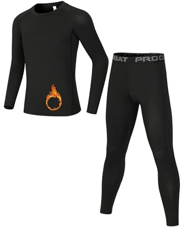 Dtone Set Intimo Base per Bambini Ragazzi Calcio Skins Atletico Termico Maglia a Maniche Lunghe e Leggings per Sport e Sci, 12-13 Years (Size 30)